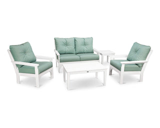 ® Vineyard 5-Piece Deep Seating Set in White/Spa by Polywood – High Density Polyethylene, White / Spa, Model PWS332-2-WH5413