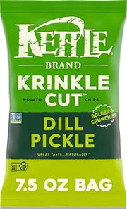 Kettle Brand Potato Chips, Krinkle Cut, Dill Pickle Kettle Chips, 7.5 Oz