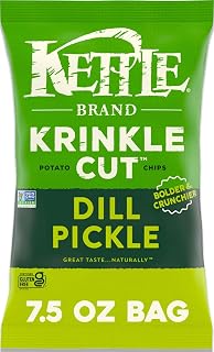 Kettle Brand Potato Chips, Krinkle Cut, Dill Pickle Kettle Chips, 7.5 Oz