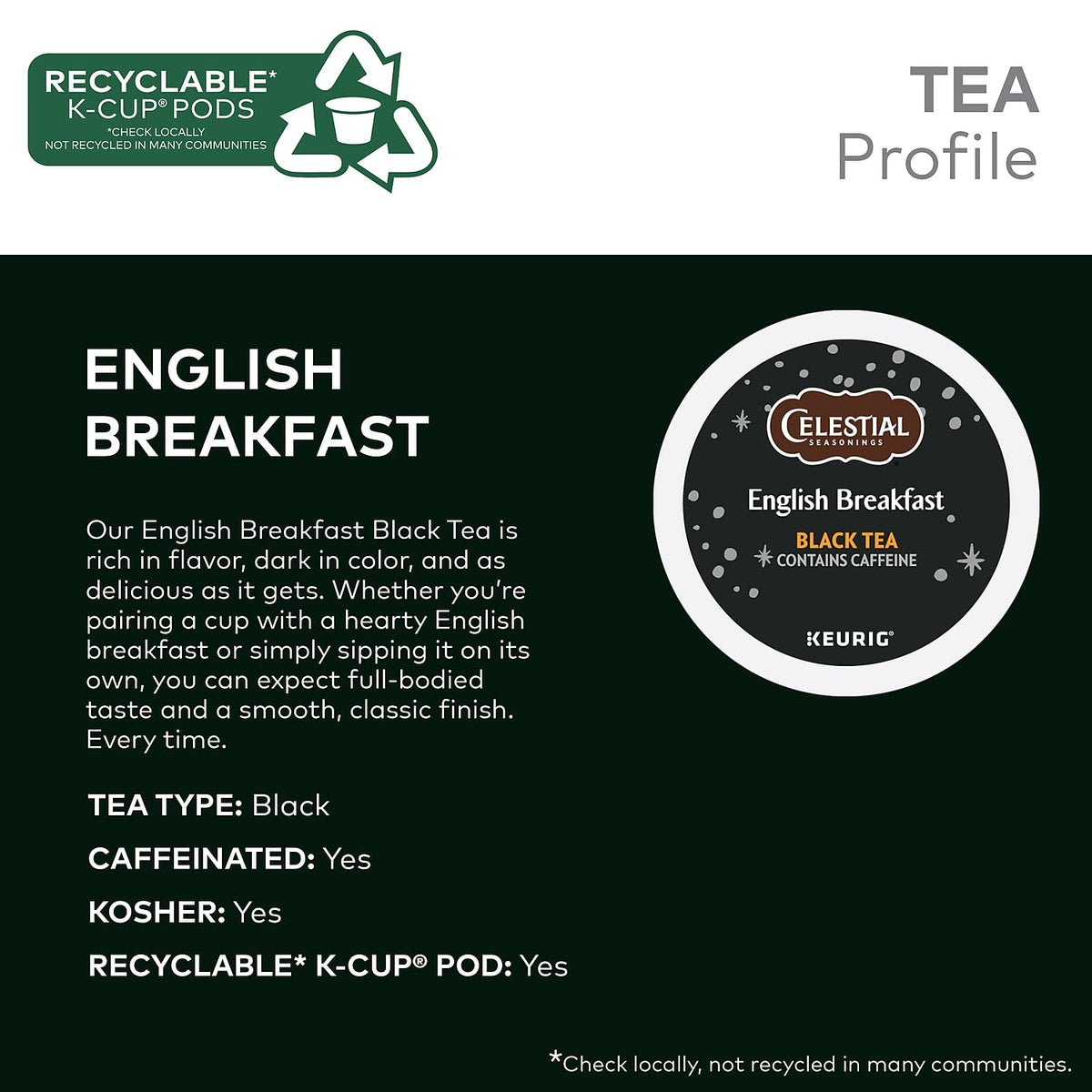 ® English Breakfast Tea Single-Serve K-Cup® by Celestial Seasonings – 24 Count (Pack of 4), black, Pack of 4, Model 14731CT