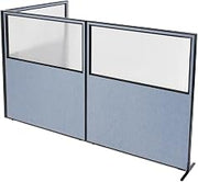 Global Industrial 60-1/4"W x 72" H Freestanding 3-Panel Corner Room Divider with Partial Window, Blue