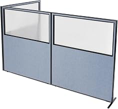 Global Industrial 60-1/4"W x 72" H Freestanding 3-Panel Corner Room Divider with Partial Window, Blue