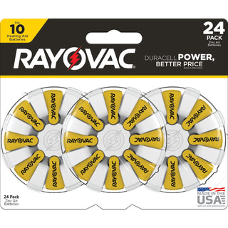Size 10 Hearing Aid Batteries (24 Pack) by Rayovac – 24 Count, Yellow Tab, Model BD15106