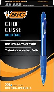 BIC Glide Bold Blue Ballpoint Pens, Bold Point (1.6mm), Retractable Ballpoint Pens With Comfortable Full Grip, 36 Count (Pack of 12)