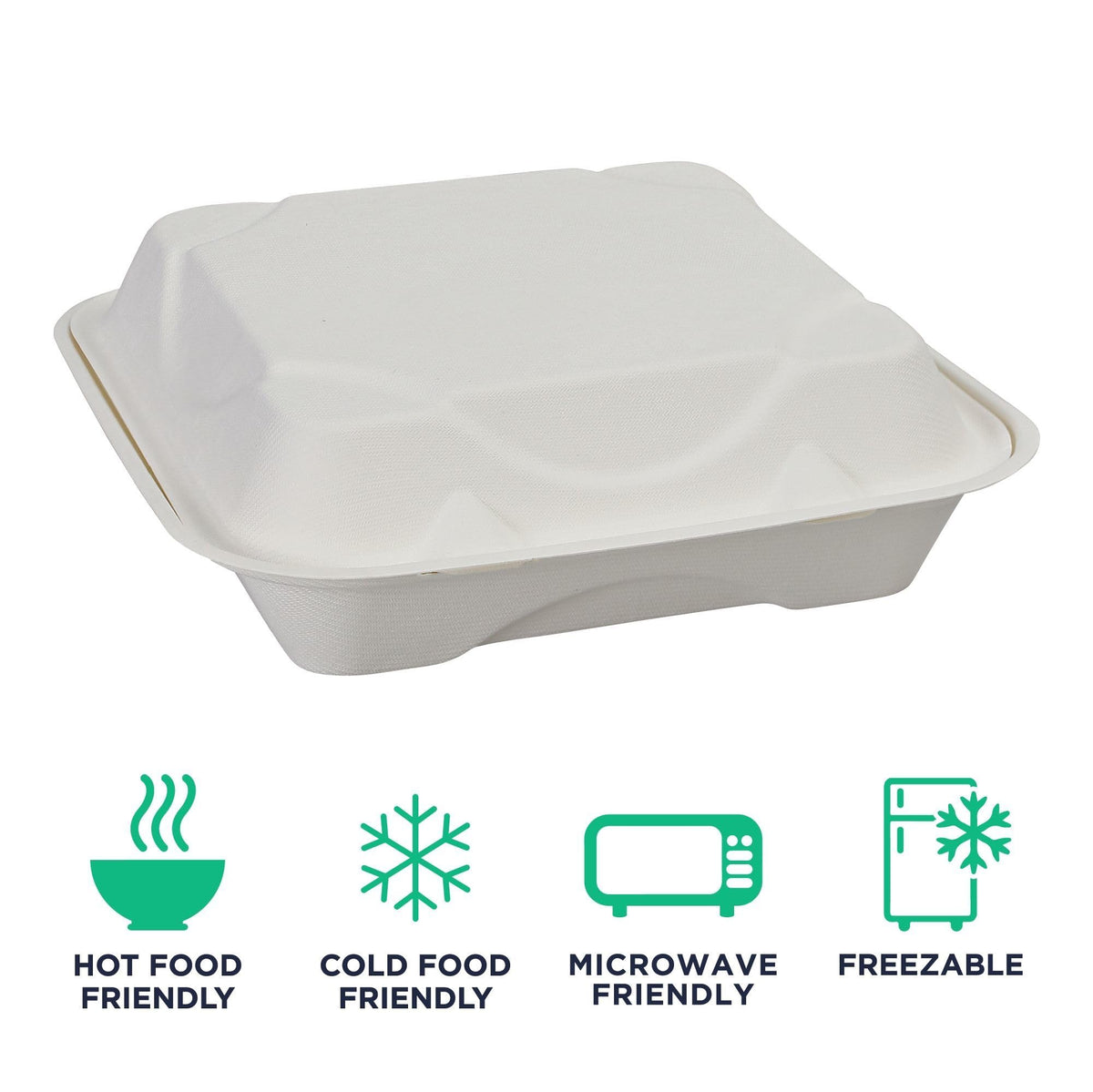 Eco-Products Compostable Vanguard 9" Clamshell To Go Containers by ECO PRODUCTS – 9" x 9", 18.0 ounces, molded fiber, White, Pack of 500
