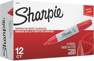 Sharpie Permanent Markers, Chisel Tip, Red, 12 Count