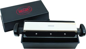 Tablecraft MH-308 Three-Way Sharpening System, 8" Stones with Course, Medium & Fine Settings, Includes Honing Oil, Knife Sharpener, Dishwasher Safe
