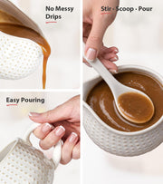 Lareina Ceramic Gravy Server, 24 Ounces, White Polka Dot