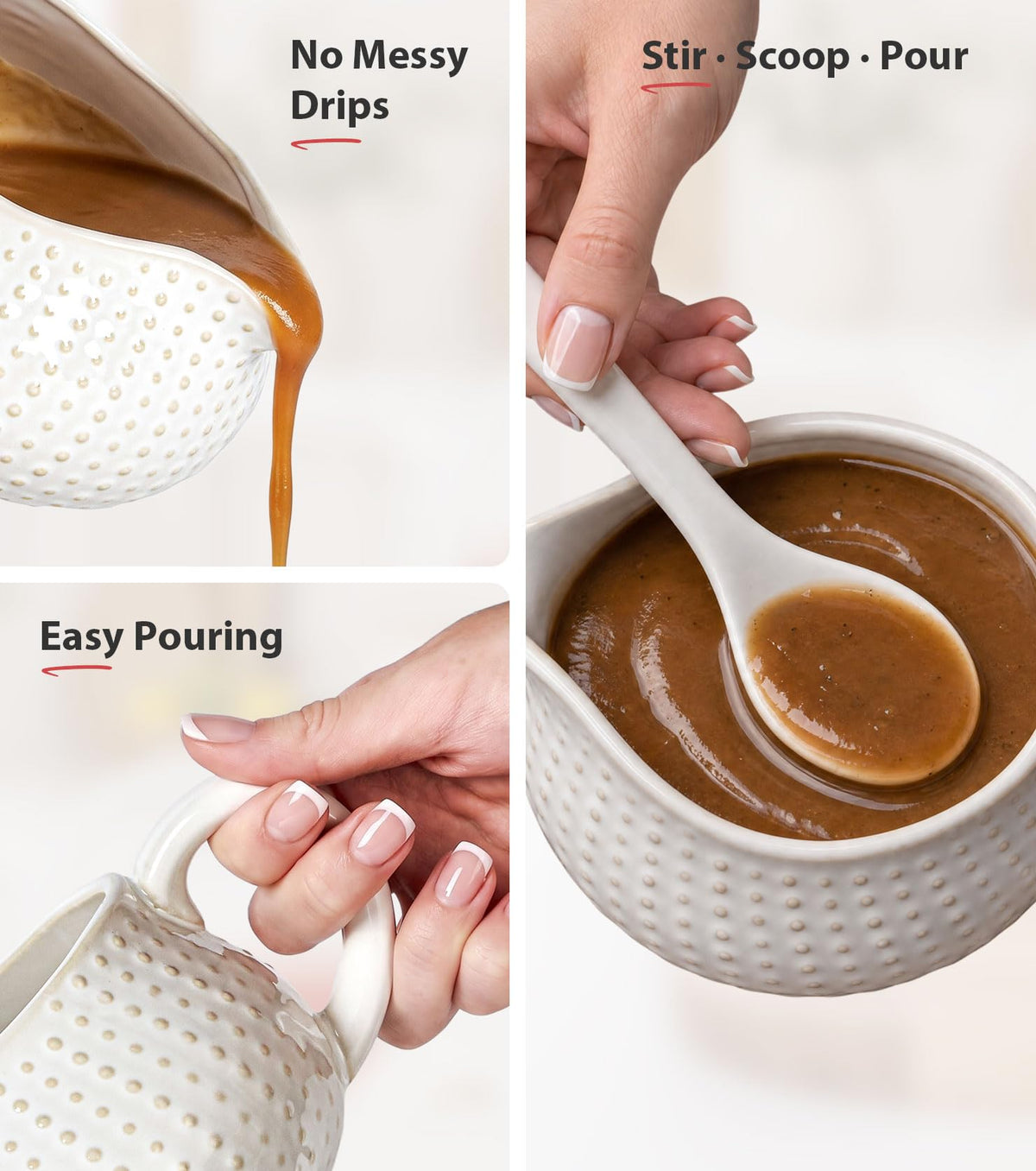 Lareina Ceramic Gravy Server, 24 Ounces, White Polka Dot