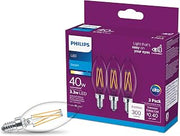 PHILIPS LED Clear Non-Dimmable B11 Light Bulb - EyeComfort Flicker Free - 3.3W = 40W - 300 Lumen - Daylight (5000K) - E26 Base - Indoor - Title 20 - Pack of 3