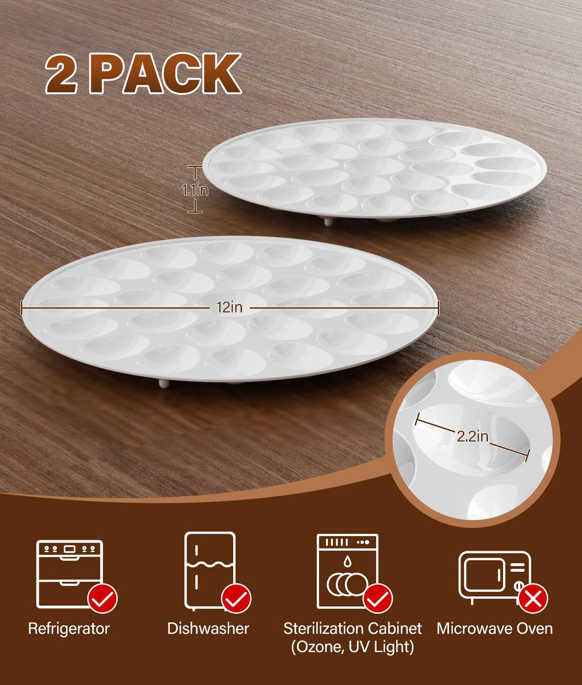 PAHTTO Deviled Egg Tray, 24 Slots Each, Melamine Set of 2, White