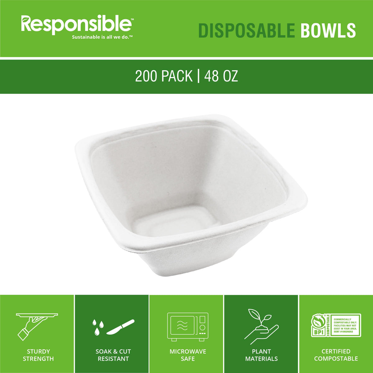Responsible Products 48 oz (200 Count) / Classic White / Casual Bowls