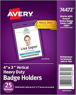 Avery Heavy Duty Badge Holders,4" x 3",25 Vertical ID Badge Holders (74472),(Pack of 12)