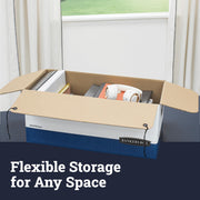 12-Pack Heavy-Duty String & Button File Storage Box by Bankers Box – 12 x 10 x 24 inches, 3.0 liters, Paper, WHITE/BLUE, Pack of 12
