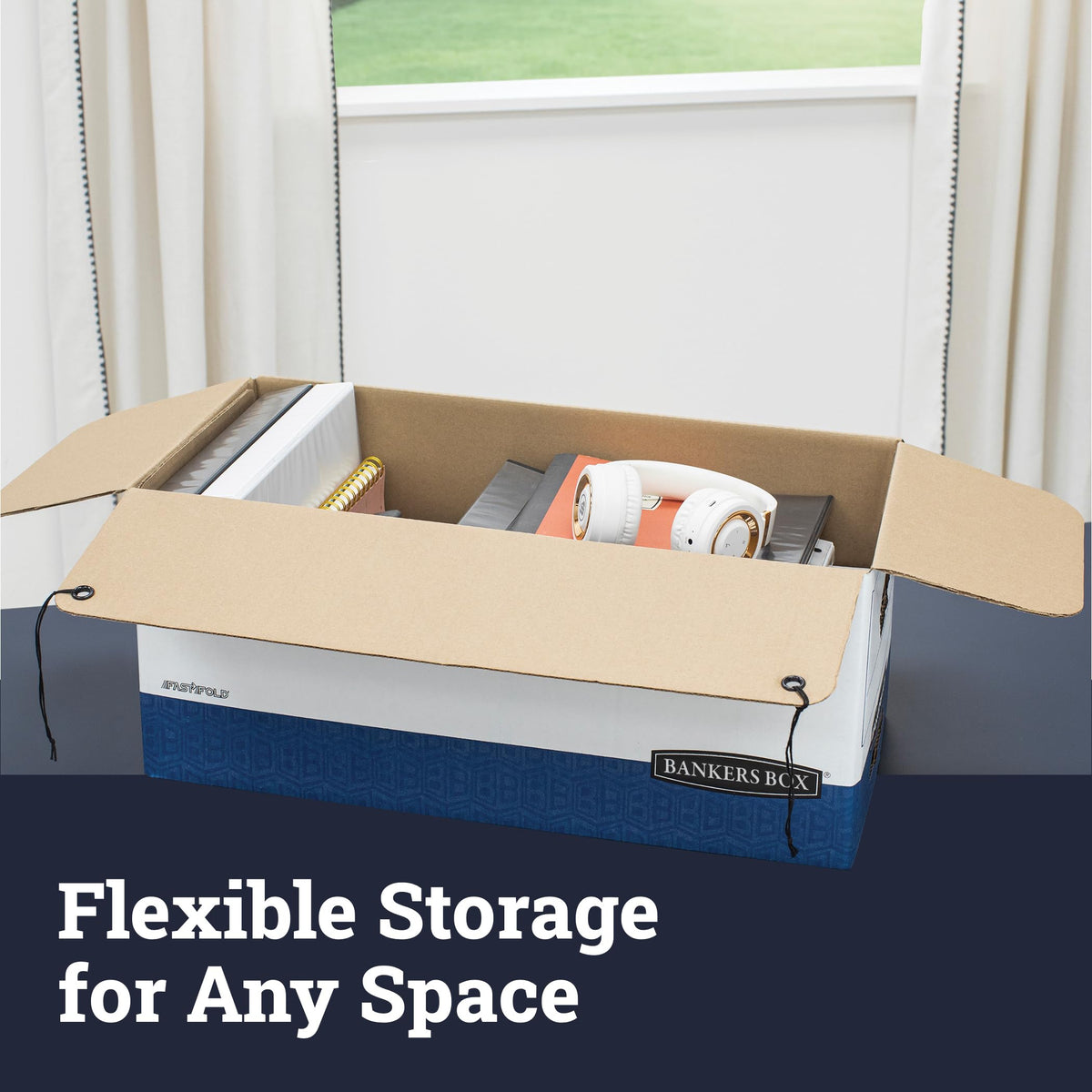 12-Pack Heavy-Duty String & Button File Storage Box by Bankers Box – 12 x 10 x 24 inches, 3.0 liters, Paper, WHITE/BLUE, Pack of 12