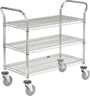 Nexel Chrome Utility Cart w/3 Shelves & Poly Casters, 1200 lb. Capacity, 42"L x 18"W x 39"H