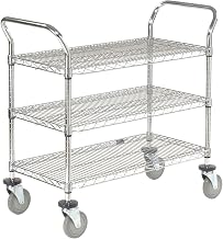 Nexel Chrome Utility Cart w/3 Shelves & Poly Casters, 1200 lb. Capacity, 30"L x 24"W x 39"H