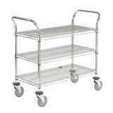 Heavy Duty 3 Tier Wire Shelf Rolling Utility Cart by Nexel – 24"x42"x39", Polyurethane, Chrome, Model 2442P3CB