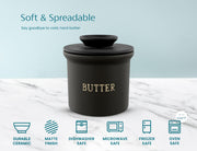 KooK Butter Keeper, Ceramic Crock with Bell Lid, Black