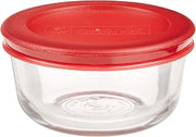 Anchor Hocking Classic Glass Food Storage Container with Lid, Red, 1 Cup