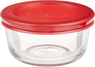 Anchor Hocking Classic Glass Food Storage Container with Lid, Red, 1 Cup