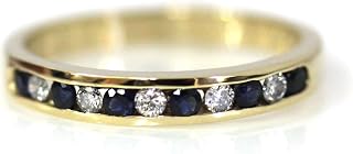 Solid 14k Yellow Gold 0.35 ctw Natural Blue Sapphire and Diamond Channel Set Stackable Wedding Band Ring for Women 3 mm - Handmade in USA - September Birthstone