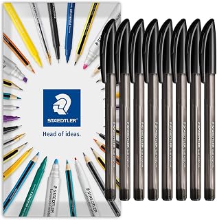 STAEDTLER 4320 Stick Ballpoint Pens Medium 8 Pack Black | 1.0mm, Triangular for Relaxed Easy Writing, Smooth