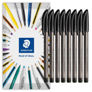 4320 Stick Ballpoint Pens Medium 8 Pack Black by STAEDTLER – 1 count (Pack of 8), Black, Model STAE-4320M-BLACK-8ENV