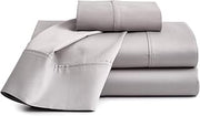 4-Pcs Bed Sheets Silver King Size 100% Cotton 12" Deep Pocket | 800 Thread Count Breathable & Durable Bedding Set Luxury Feel-1 Flat Sheet, 1 Fitted Sheet and 2 Pillowcase