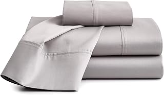 4-Pcs Bed Sheets Silver King Size 100% Cotton 12" Deep Pocket | 800 Thread Count Breathable & Durable Bedding Set Luxury Feel-1 Flat Sheet, 1 Fitted Sheet and 2 Pillowcase