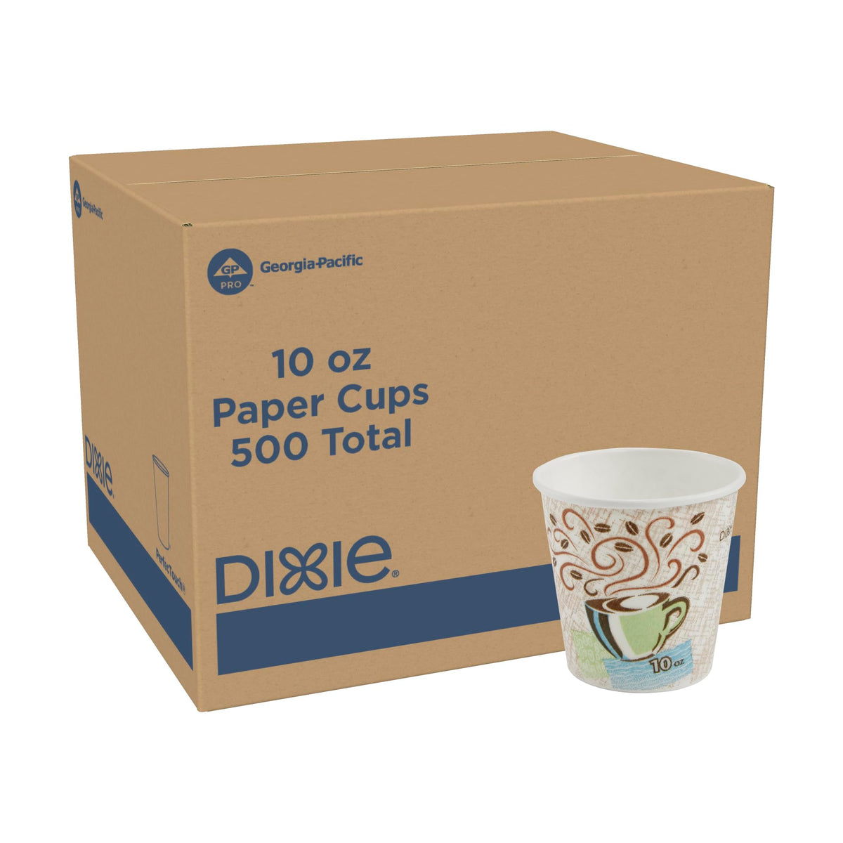 Dixie PerfecTouch 10 oz Paper Coffee Cups By GP PRO – Coffee Haze Design, 500 Count (25 Disposable Cups Per Sleeve, 20 Sleeves Per Case), 5310DX