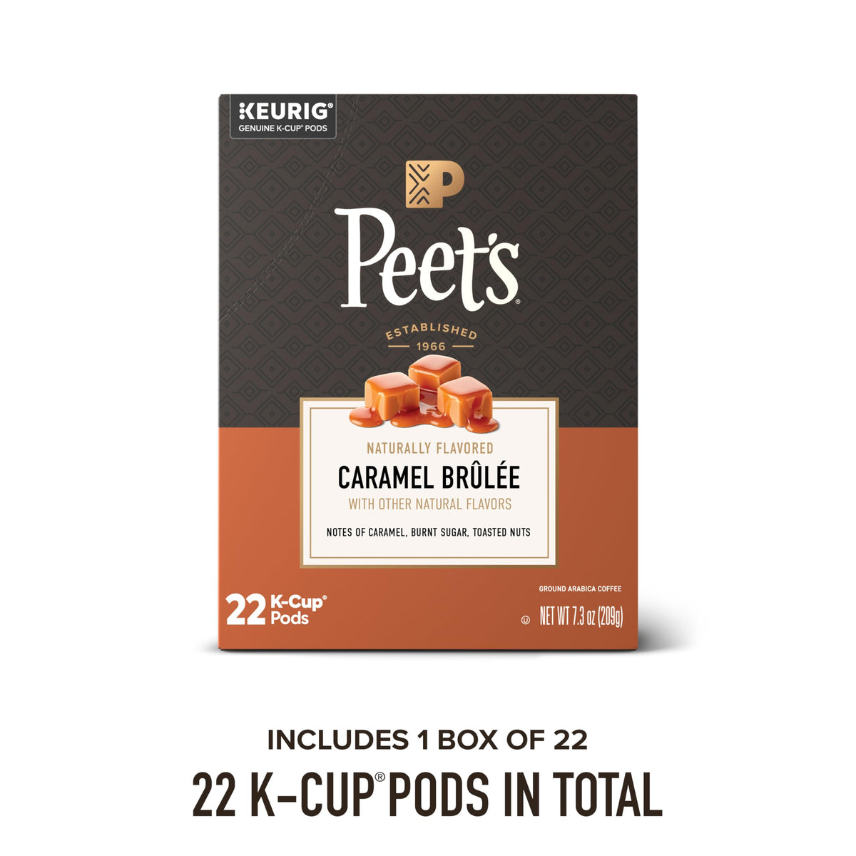 Coffee Pods by Peet's Coffee – 22 Count (Pack of 1), Caramel Brûlée, Model Flavored Coffee K-Cup Pods for Keurig