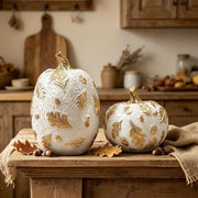 DN Deconation Resin Pumpkin Set, White with Gold Accents, Set of 2
