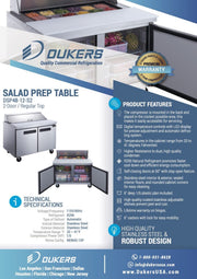 11.4 cu. ft. 2-Door Commercial Food Salad Sandwich Prep Table Refrigerator 48" inch by Dukers – medium, 11.47 cubic_feet, Stainless Steel, Model DSP48-12-S2