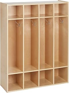 ECR4Kids Streamline 4-Section Coat Locker with Cubby Storage, Classroom Furniture, Natural