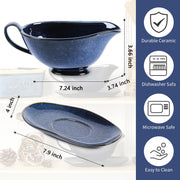 Vicrays Gravy Boat with Saucer, 17oz Ceramic, Blue, Set of 2