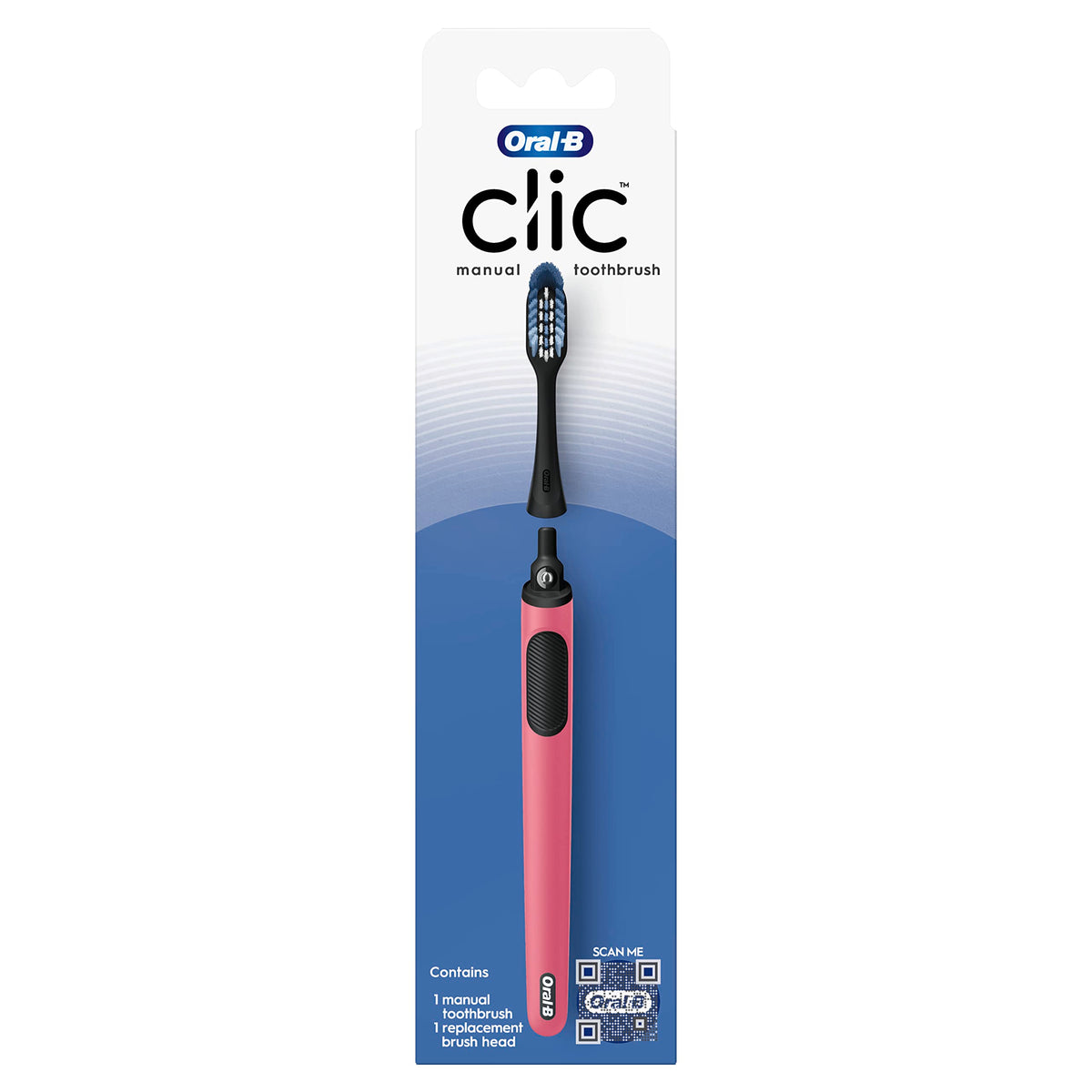 Clic Manual Toothbrush by Oral-B – 1 Count (Pack of 1), ['Coral', 'Chrome Black'], Model 049-09-6003