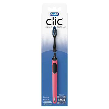 Clic Manual Toothbrush by Oral-B – 1 Count (Pack of 1), ['Coral', 'Chrome Black'], Model 049-09-6003