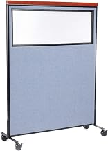 Global Industrial 48-1/4"W x 64-1/2"H Mobile Deluxe Office Partition Panel with Partial Window, Blue