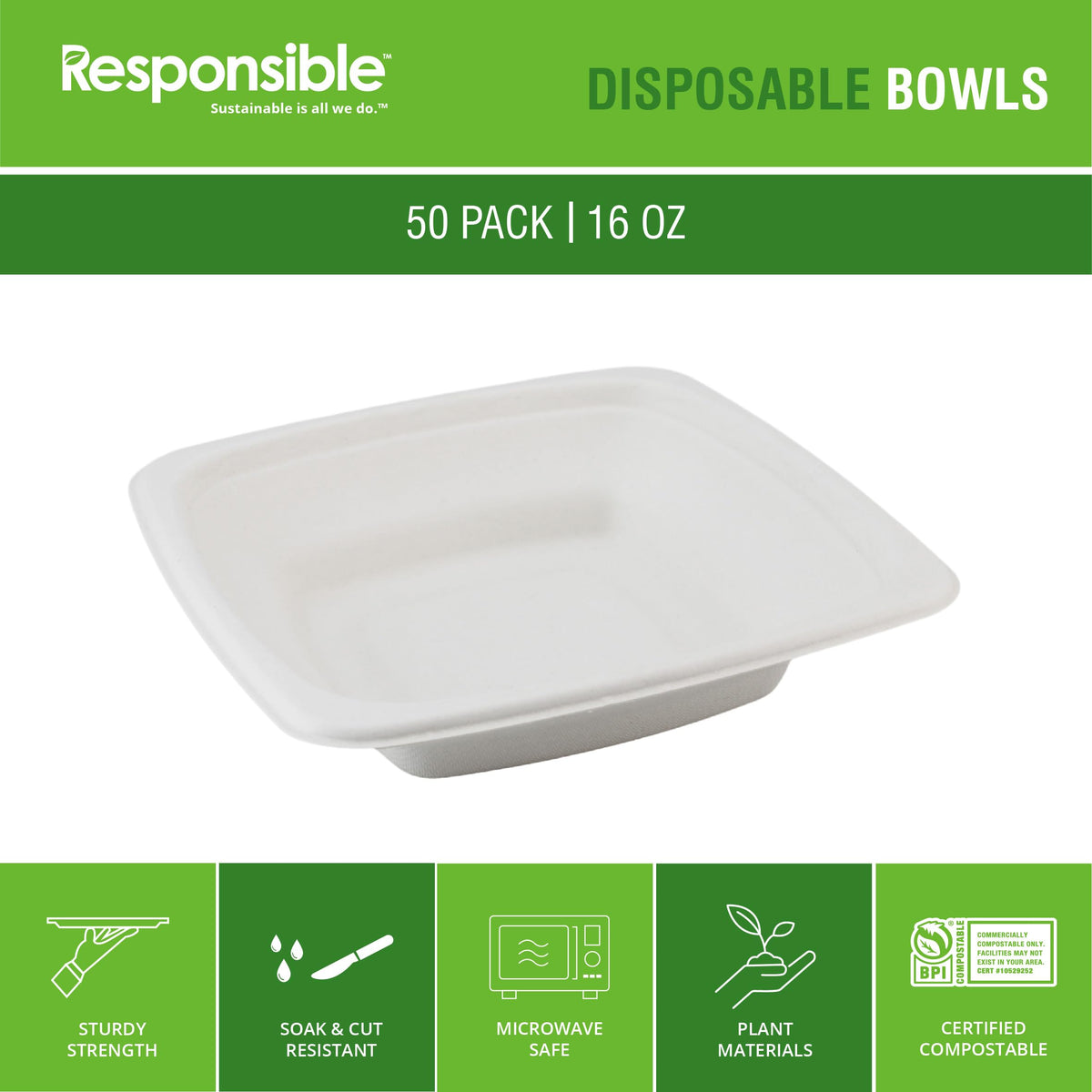 Responsible Products 16 oz (50 Count) / Natural Brown / Casual Bowls