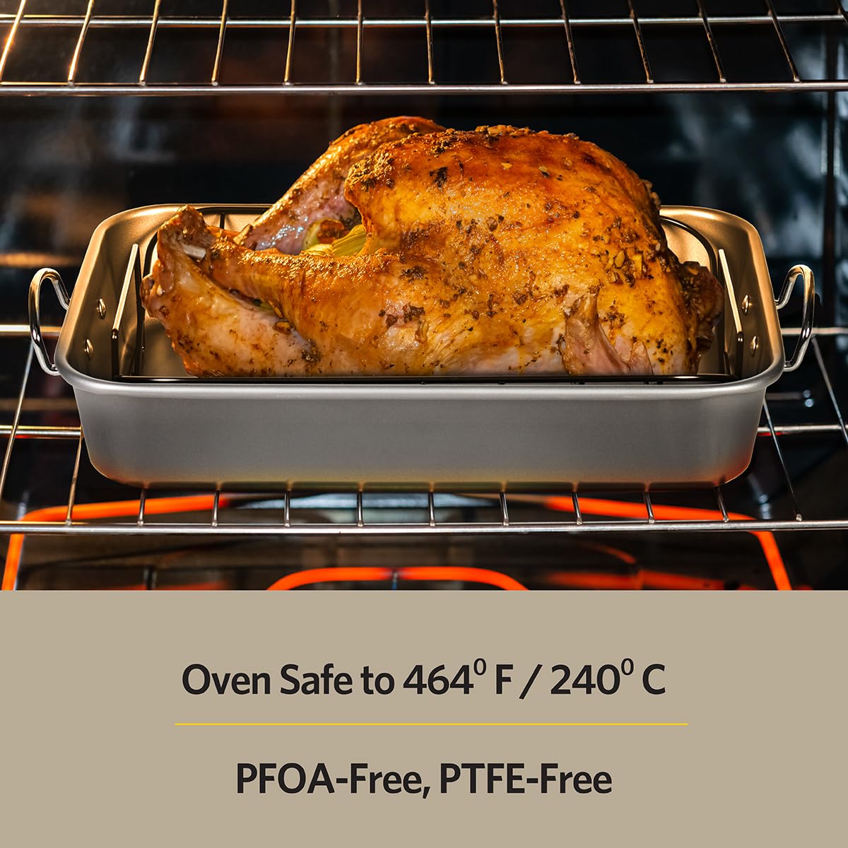 Glad Roasting Pan with Rack, Large Nonstick Carbon Steel, Gray