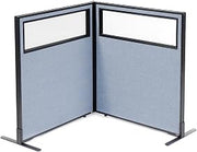 Global Industrial 36-1/4"W x 42" H Freestanding 2-Panel Corner Room Divider with Partial Window, Blue