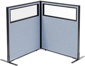 Global Industrial 36-1/4"W x 42" H Freestanding 2-Panel Corner Room Divider with Partial Window, Blue