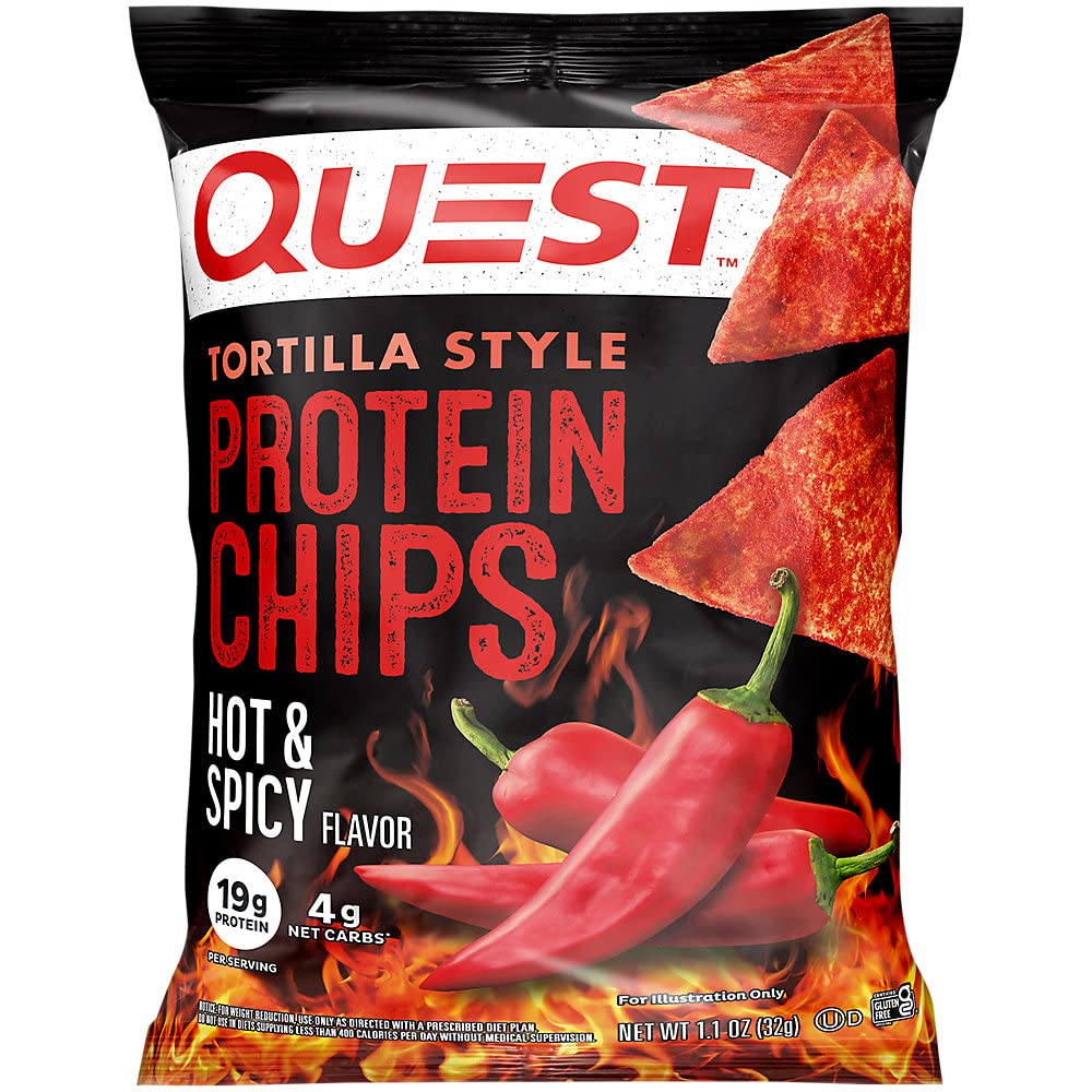 Tortilla Style Protein Chips - 19g Protein - Hot & Spicy (8 Bags) by Quest – 8x32g, No Color, Pack of 8, Model QUE055