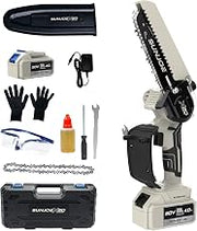 Sun Joe 20V ECOSHARP UL Certified Cordless Mini Chainsaw, 6-Inch Self-Lubricating Handheld Chainsaw with Safety Lock Button & Saw Guard, 4000mAh Battery & Charger, Tree Trimming, Black, X20-SAW-4A-BLK