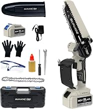 Sun Joe 20V ECOSHARP UL Certified Cordless Mini Chainsaw, 6-Inch Self-Lubricating Handheld Chainsaw with Safety Lock Button & Saw Guard, 4000mAh Battery & Charger, Tree Trimming, Black, X20-SAW-4A-BLK