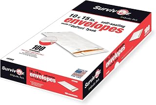 Quality Park QUAR1660 Survivor 10 x 15 Tyvek Catalog Mailer with Self Sealing Closure, 14 lb Puncture, Tear and Moisture Resistant DuPont Tyvek Envelopes, 100 per Box (R1660),White (Pack of 5)