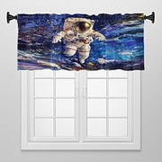 Window Treatment Tiers Solid Short Curtain for Small Window Bedroom 52 x 18 Inches, Bold - Stroke Spaceman Canvas Window Treatments Valance for Living Room, 1 Panel