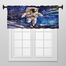 Window Treatment Tiers Solid Short Curtain for Small Window Bedroom 52 x 18 Inches, Bold - Stroke Spaceman Canvas Window Treatments Valance for Living Room, 1 Panel