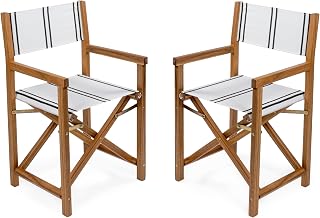 JONATHAN Y Cukor Acacia Wood Folding Director Chair Set of 2, Black/White